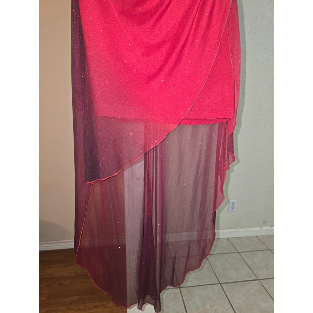 Teeze Me Red High-Low Dress Strapless Beaded Formal Prom Cocktail Evening Gown - Picture 10 of 13